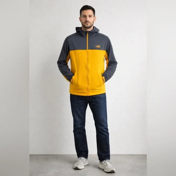 The North Face Fleece Jacket Mens Small Yellow Gray Full Zip Lightweight Outdoor